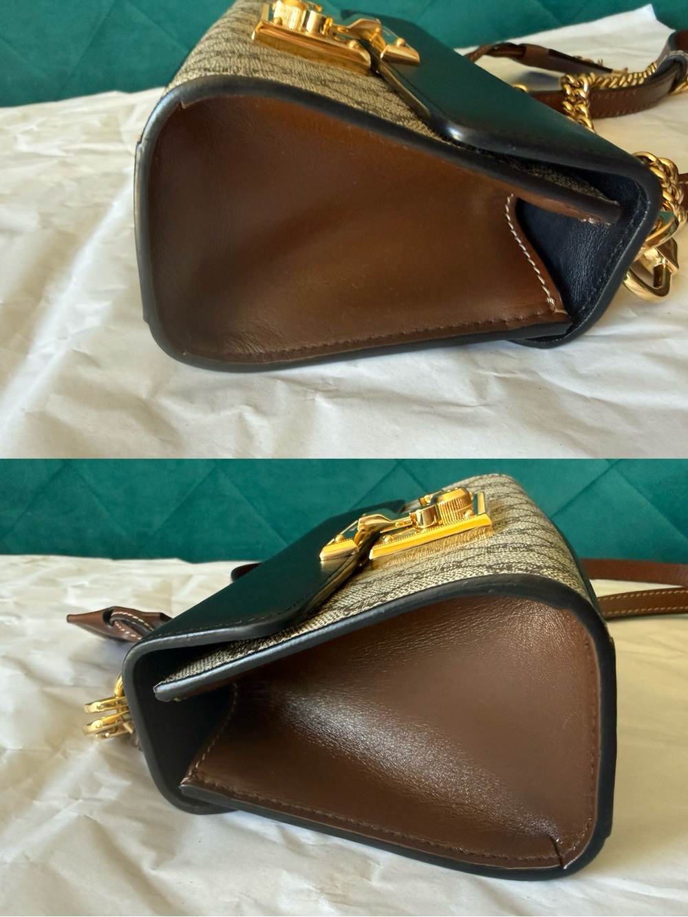 Gucci Brown/Black GG Supreme Canvas Crossbody with Gold Lock - Picture 5 of 16